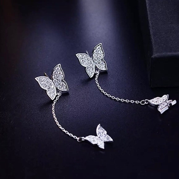 Crystal Butterfly Drop Earrings - Picture 3 of 5